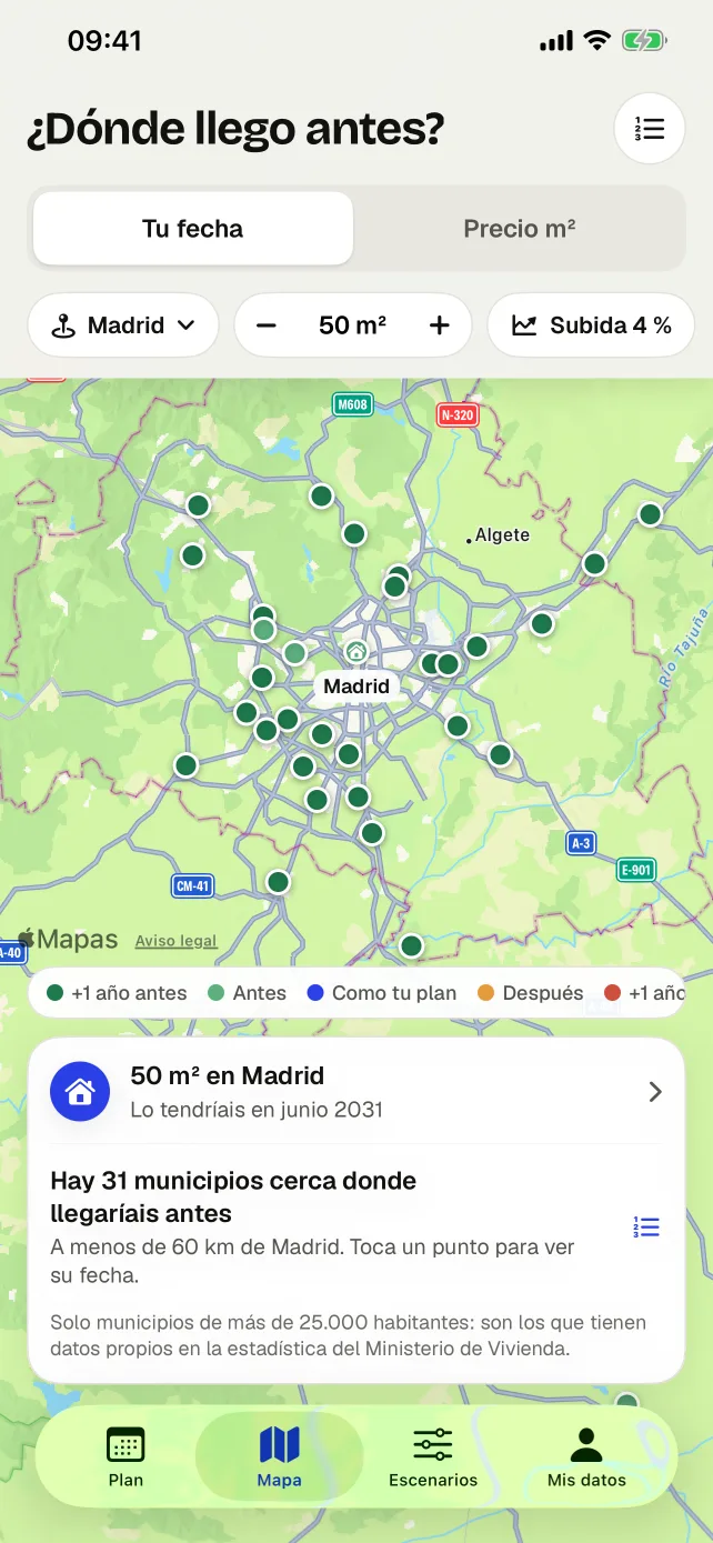 Mapa de municipios según cuándo tendrías la entrada
